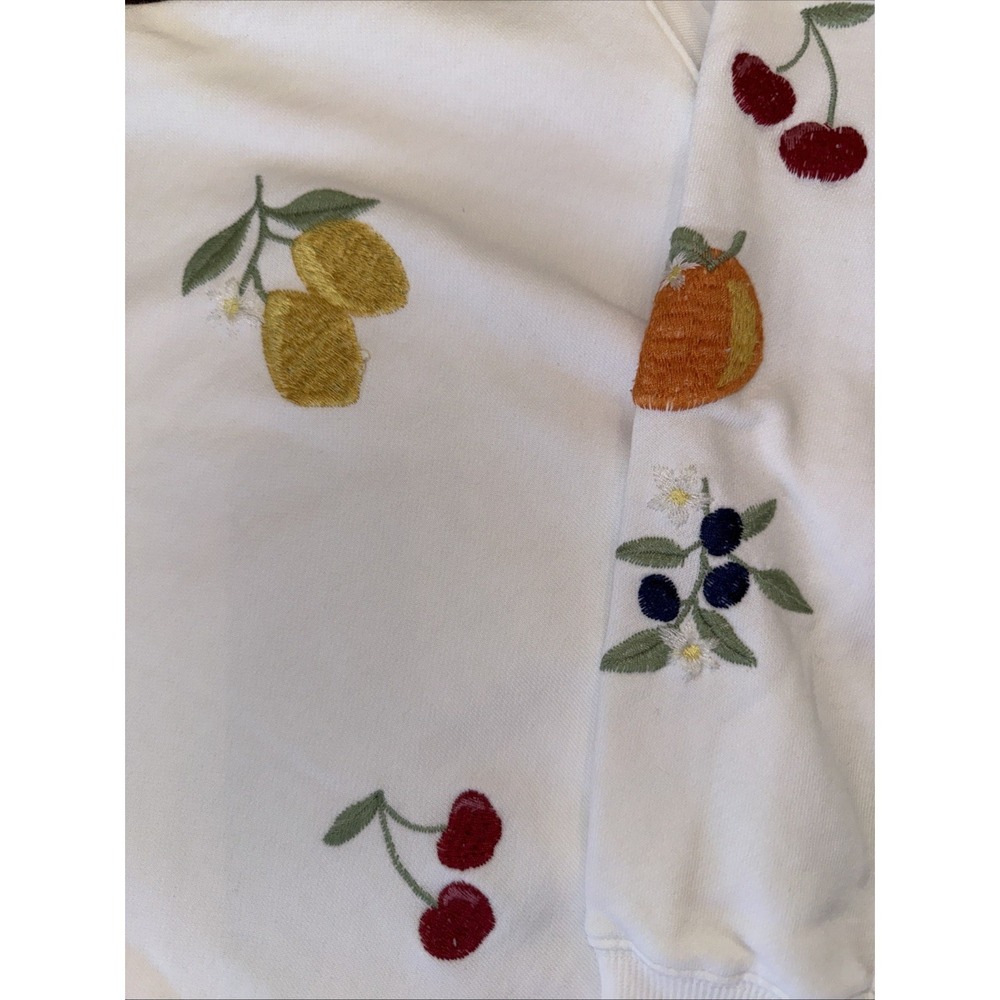 Driftwood Womens Teddy Crew Neck Pullover Sweatshirt Sz L White Fruit Print - Picture 5 of 9